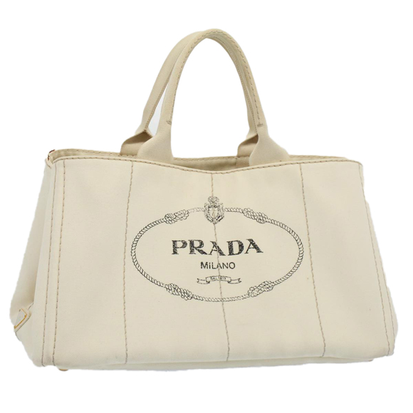 PRADA Canapa MM Hand Bag Canvas White Auth bs8562 - Picture 1 of 16
